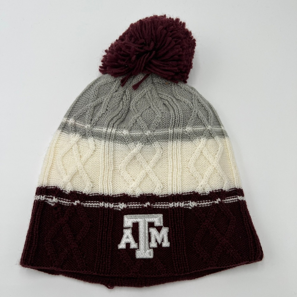 Adidas Knit Pom Beanie Cap Gray Cream Maroon Texas A&M Aggies One Size Fits‎ All